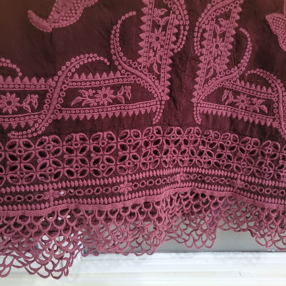 Johnny Was Embroidered V-Neck Top - Burgundy - Picture 4 of 14